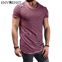 Load image into Gallery viewer, 2019 Envmenst Cotton Men&#39;s T shirt Vintage Ripped Hole Hip Hop t-shirt Men Fashion Casual Top Tee Men Mineral Washed Activewears