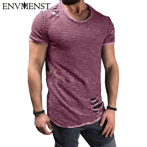2019 Envmenst Cotton Men's T shirt Vintage Ripped Hole Hip Hop t-shirt Men Fashion Casual Top Tee Men Mineral Washed Activewears