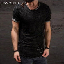 Load image into Gallery viewer, 2019 Envmenst Cotton Men&#39;s T shirt Vintage Ripped Hole Hip Hop t-shirt Men Fashion Casual Top Tee Men Mineral Washed Activewears