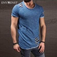 Load image into Gallery viewer, 2019 Envmenst Cotton Men&#39;s T shirt Vintage Ripped Hole Hip Hop t-shirt Men Fashion Casual Top Tee Men Mineral Washed Activewears