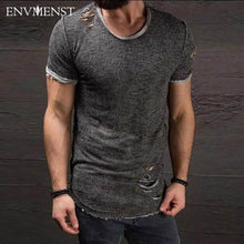 Load image into Gallery viewer, 2019 Envmenst Cotton Men&#39;s T shirt Vintage Ripped Hole Hip Hop t-shirt Men Fashion Casual Top Tee Men Mineral Washed Activewears