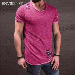 2019 Envmenst Cotton Men's T shirt Vintage Ripped Hole Hip Hop t-shirt Men Fashion Casual Top Tee Men Mineral Washed Activewears