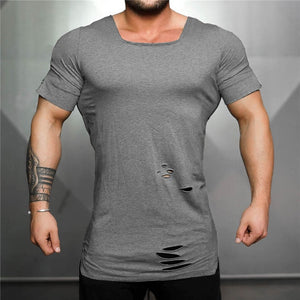 New 2019 Cotton Men's T shirt Vintage Ripped Hole T-shirt Men Fashion Casual Top Tee Men Hip Hop Activewears Fitness Tshirt Male