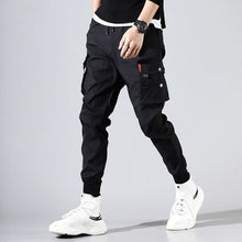 Load image into Gallery viewer, Cargo Pants Men Solid Color Black Loose Casual Jogger Pocket Elastic waist Ankle Length Trousers