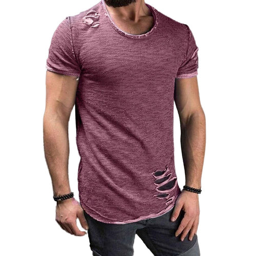 2018 Men's Cotton T shirt Vintage Ripped Hole Hip Hop t-shirt Men Fashion Casual Top Tee Man Mineral Washed Activewears