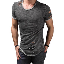 Load image into Gallery viewer, 2018 Men&#39;s Cotton T shirt Vintage Ripped Hole Hip Hop t-shirt Men Fashion Casual Top Tee Man Mineral Washed Activewears