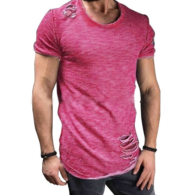 2018 Men's Cotton T shirt Vintage Ripped Hole Hip Hop t-shirt Men Fashion Casual Top Tee Man Mineral Washed Activewears